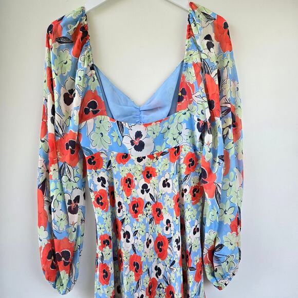 Rixo Gio Floral Silk Chiffon Long Dress Long Puff Sleeves Womens Size Medium EUC - Picture 9 of 14